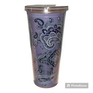 Vera Bradley Purple Lavender Paisley Travel Tumbler Cup Twist On Lid 24 oz